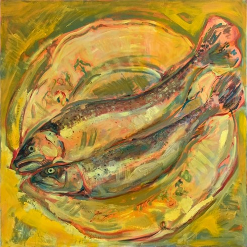 YELLOW FISH ON GRANDMAS PLATE by Dinah Priestly (nee Dyas)