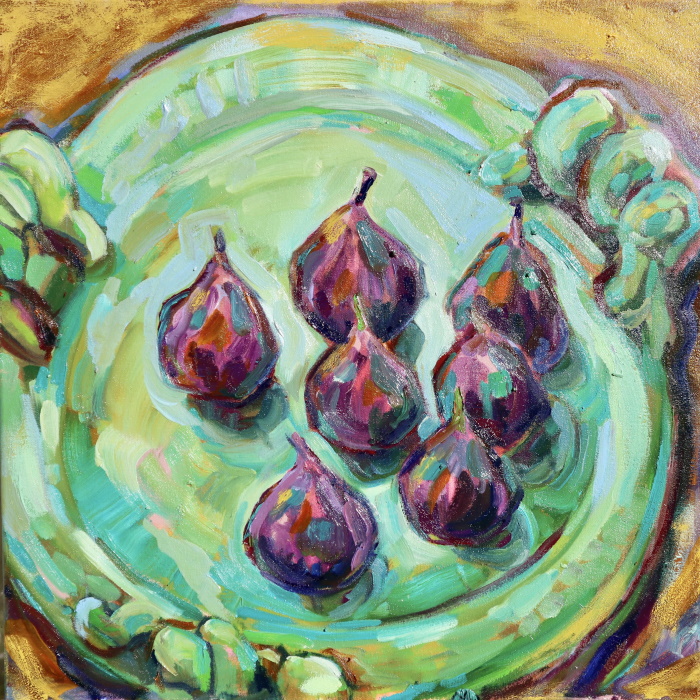FIGS ON A GREEN PLATE by Dinah Priestly